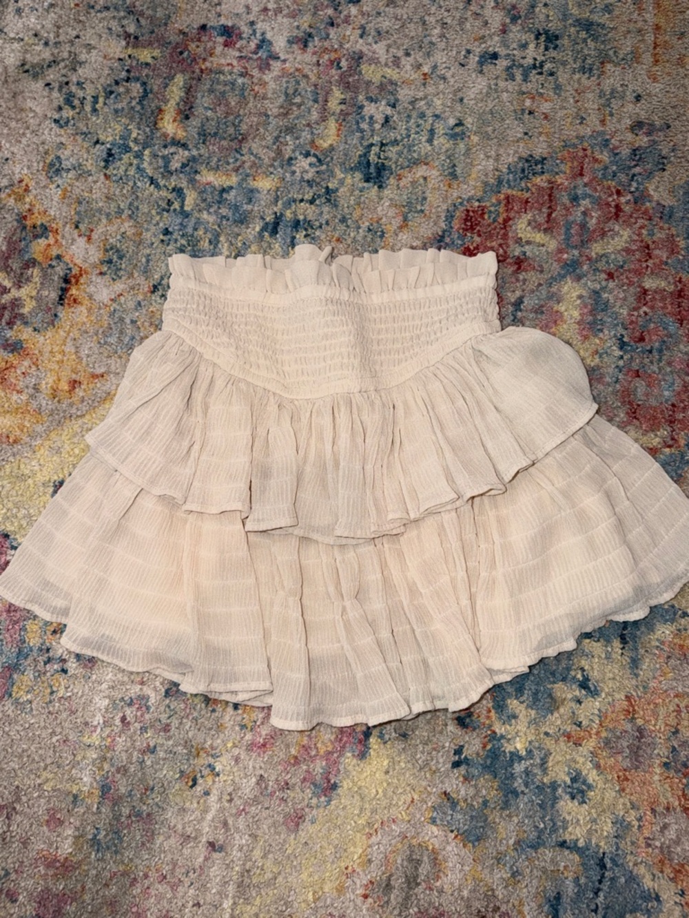 Forever 21 Cream Tiered Ruffle Smocked Skirt